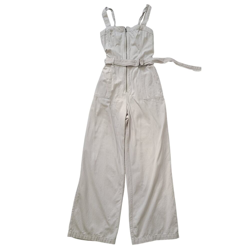 Hollister Size S Utility Jumpsuit Cotton Blend Zip Pockets Gray Smooth Back
